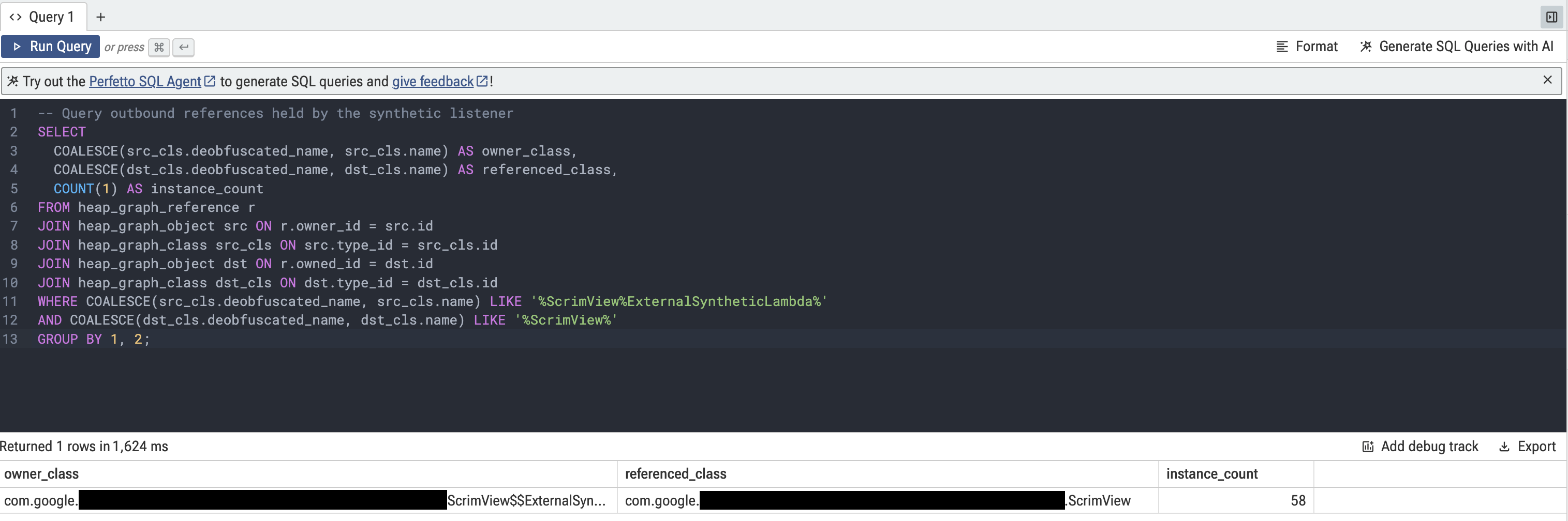Figure 3: Perfetto SQL Query