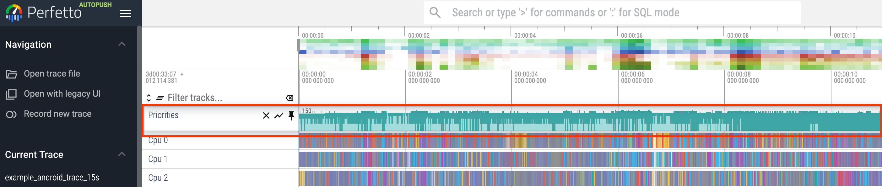 Resultant pivoted debug counter track