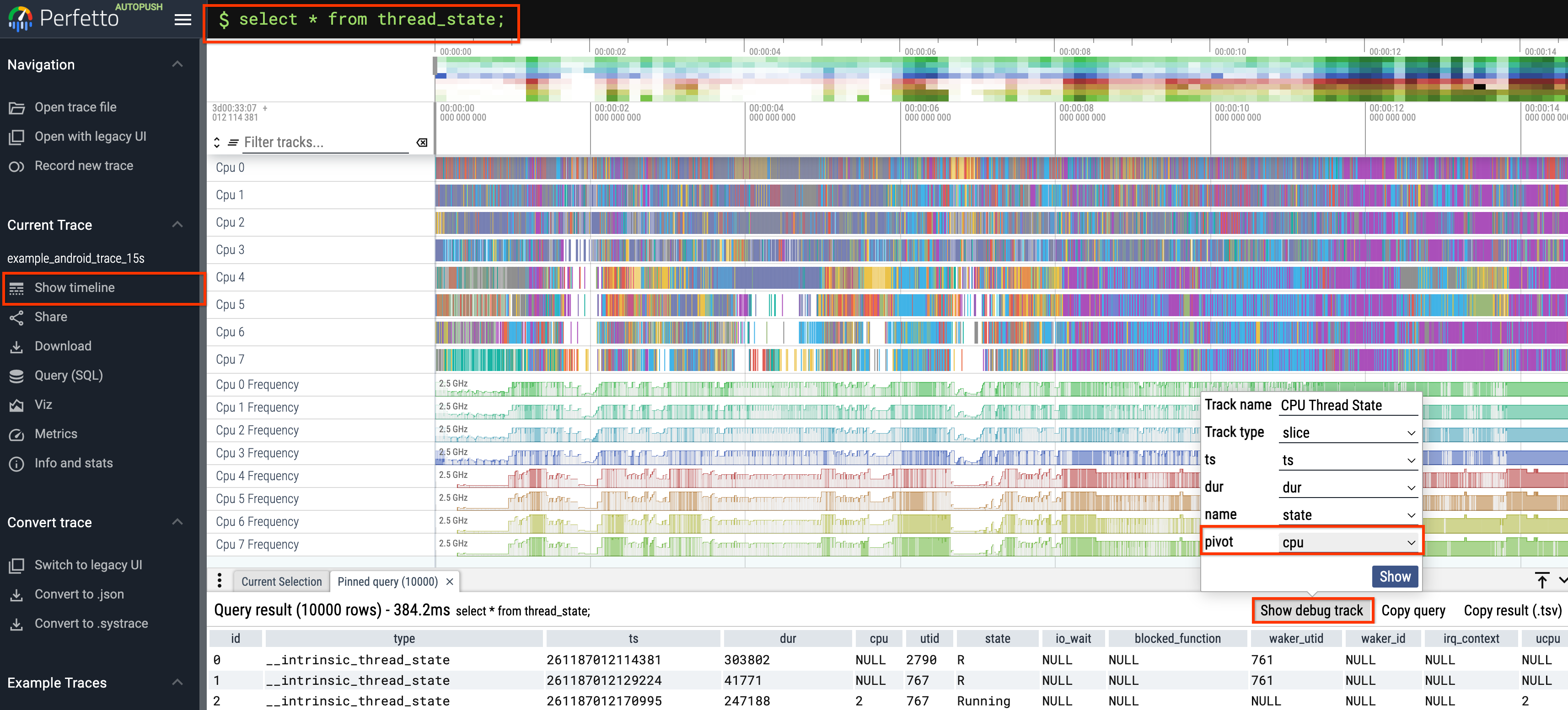 Creating pivoted debug slice tracks