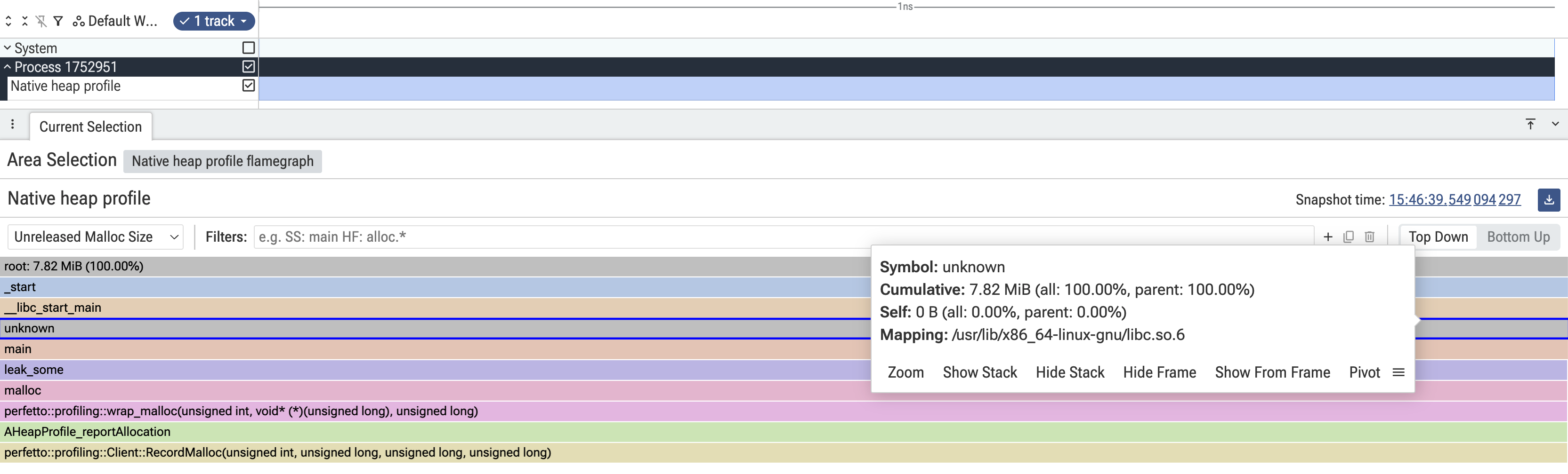 Linux host-mode heap profile flamegraph