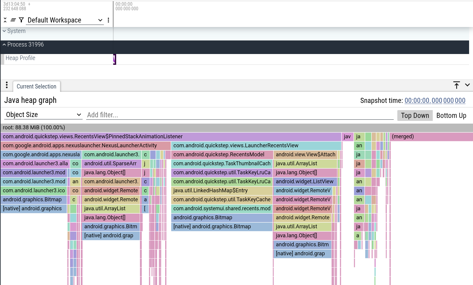 Sample heap dump in the UI