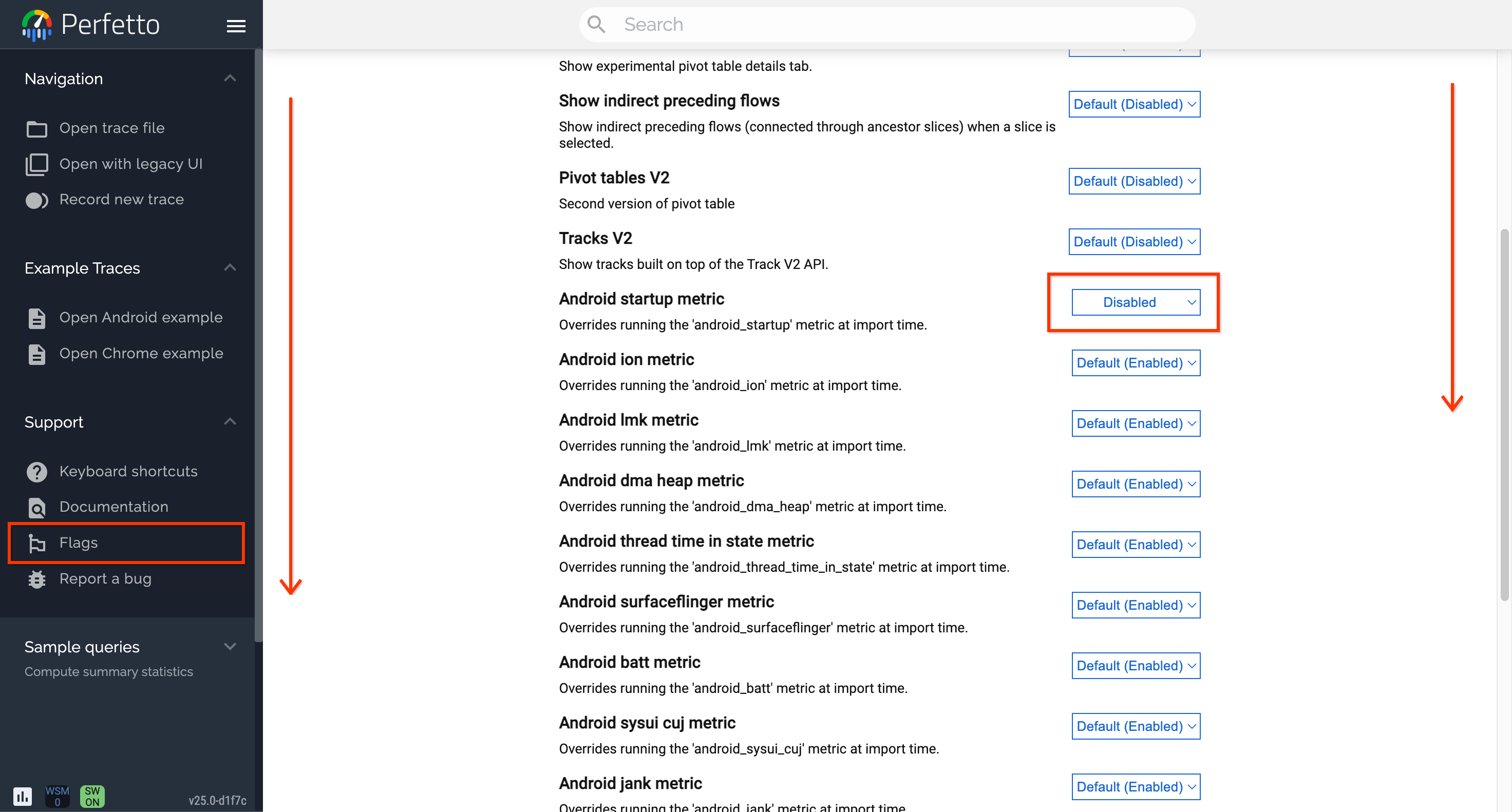 Disable metrics from running at trace load time