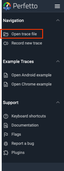 Perfetto UI open trace